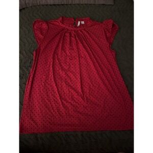 Elle Red And Black Polkadot Top Size Small Short Sleeve